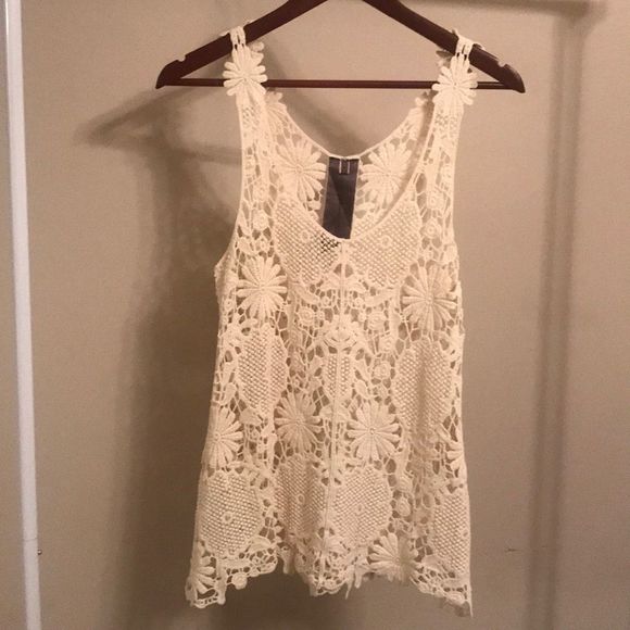 Moon Collection Tops - Moon Collection Off White Crochet Tank -Size Small